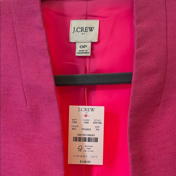NWT- J. Crew Pink Blazer Vibrant Open Front Jacket - Picture 3 of 5